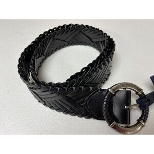 Faded Glory - Men’s Woven Black Belt - Leather On The Belt Buckle -  Size Large